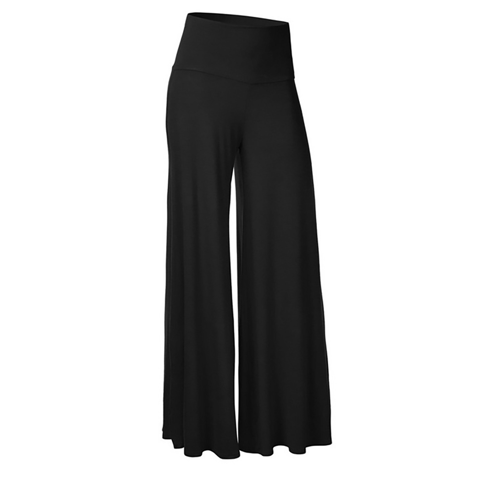 thumbnail image 2 of Pantalones de cintura alta y pierna ancha para mujer: elásticos, informales/para el trabajo/yoga, tejido de punto, para todas las estaciones, color liso, lavables a máquina/a mano, tallas S-XL., 2 of 4
